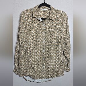 Universal Women's Floral Button Down Shirt - Brown and White